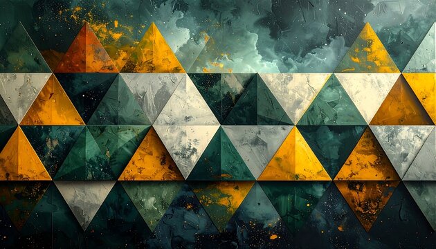 Geometric abstract pattern of triangles in deep colours