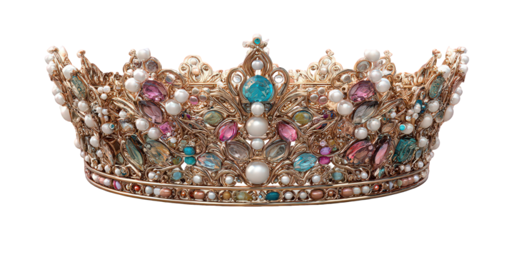 Ornate Gold Crown with Pearls and Gemstones