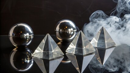 Geometric Mystique: Pyramids, Spheres, and Ethereal Smoke
