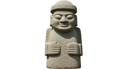 Isolated Dol hareubang statue of Jeju Island, South Korea as tourism landmark & symbol
