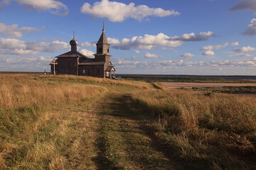 wooden church, landscape wooden architecture of the Russian north, Orthodox architecture...
