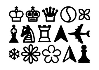Abstract Icons Chess, Travel, and Nature Symbol Set