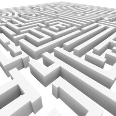 Complex labyrinth of white walls against a perspective