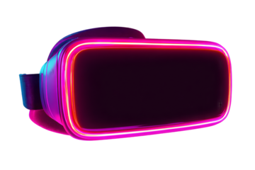 VR Headset Outline with Bright Pink and Purple Neon Lights