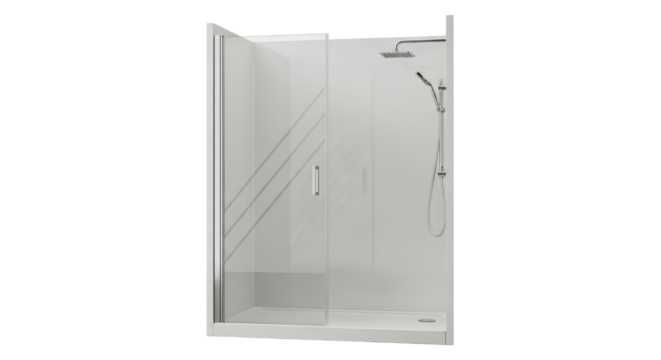 Isolated frameless shower enclosure with glass screen for bathroom modernization, renovation