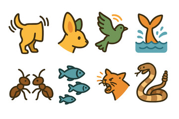 Animal silhouette icon set. featuring dog, rabbit, bird, fish, whale, ant, cat, and snake symbols