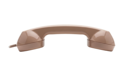 Isolated brown handset of an old rotary phone receiver used for calling with a cord attached
