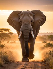 Majestic elephant in golden sunset