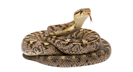 Isolated adult gopher snake, Pituophis catenifer, coiling its body and sticking out tongue