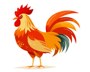 Colorful rooster illustration standing proudly on a white background