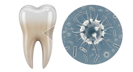 Isolated Illustration Showing Tooth Decay, Including Dental Damage and Bacteria Contamination