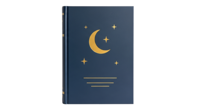 Isolated blue hardcover book with crescent moon and stars design for stationery mockup - Powered by Adobe