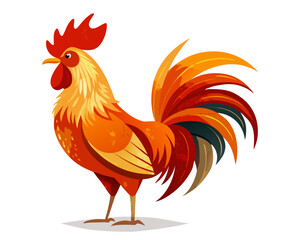 Vibrant rooster with fiery feathers standing proudly