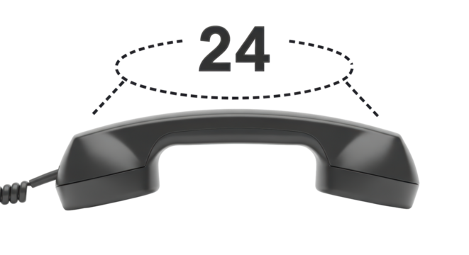 Isolated black telephone handset, 24, availability, assistance, communication assistance