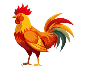 Vibrant rooster illustration with colorful tail feathers