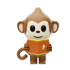 Monkey Reading A Book 3D Character Illustration.