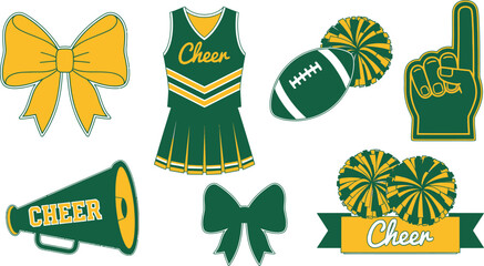 Enthusiastic cheerleading icons with team colors, conveying school spirit and sports celebration