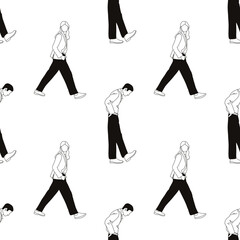 Pattern silhouettes of people drawn by brush. Brush strokes in the form of black silhouettes of people,silhouette of man on white background.