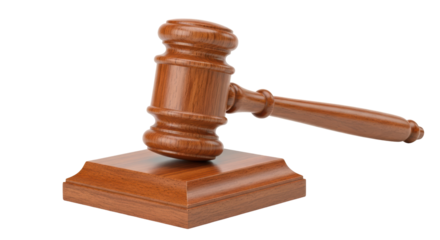 Isolated wooden judge gavel and sound block for courtroom auction or law process