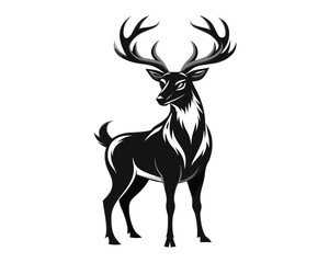 Stylized black and white deer illustration with majestic antlers