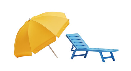 Isolated beach umbrella and lounge chair on a bright day, outdoor furniture for vacation