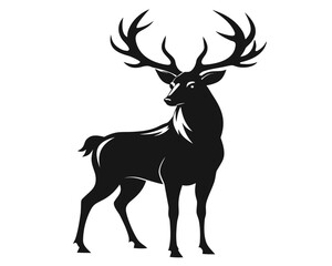 Majestic black silhouette of a stag with large antlers
