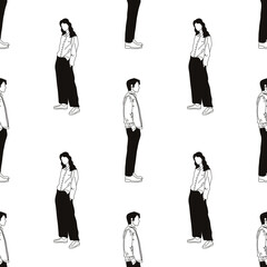  Pattern silhouettes of people drawn by brush. Brush strokes in the form of black silhouettes of people,silhouette of man on white background.