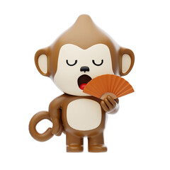 Monkey Fanning With A Hand Fan 3D Character Illustration.