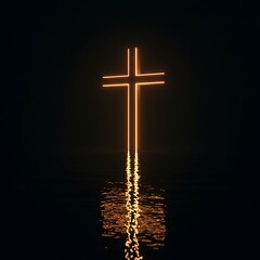 Glowing Cross Reflection on Dark Water