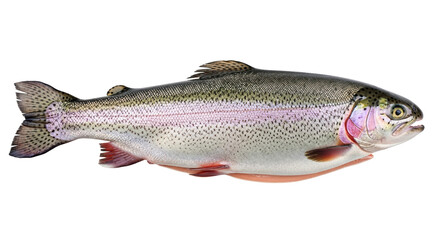 Naklejka premium Isolated rainbow trout with vibrant iridescent colors and visible scales, fresh catch
