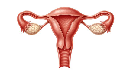 Isolated Anatomical illustration of the human female reproductive system, uterus, ovaries