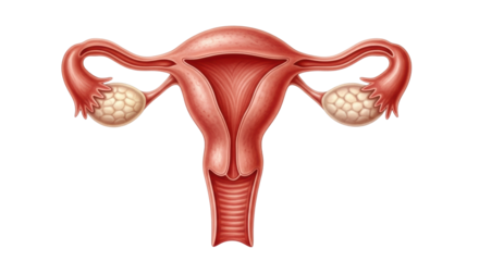 Isolated Anatomical illustration of the human female reproductive system, uterus, ovaries