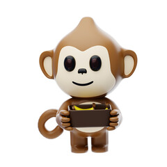 Monkey Offers A Box Of Bananas 3D Character Illustration.
