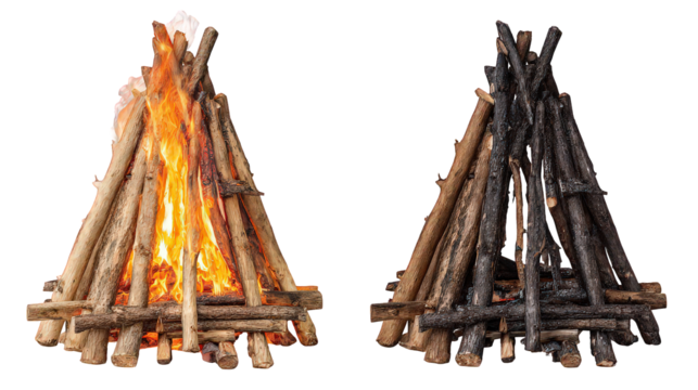 Burning Campfire and Embers on Transparent Background