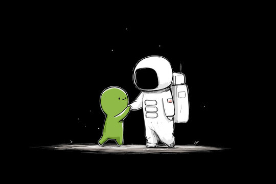 Simple and friendly encounter with a human and alien