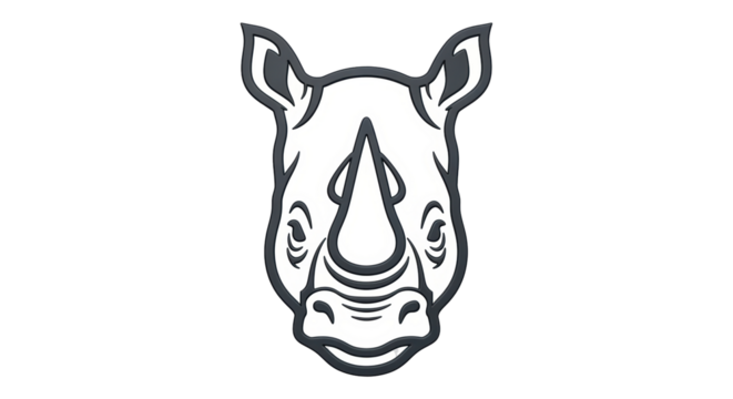 Isolated African rhinoceros head, endangered animal, mammal, wildlife, outline art. Vector