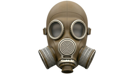 Isolated military-grade gas mask offering protection from airborne threats and respiratory hazards
