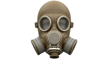 Isolated military-grade gas mask offering protection from airborne threats and respiratory hazards