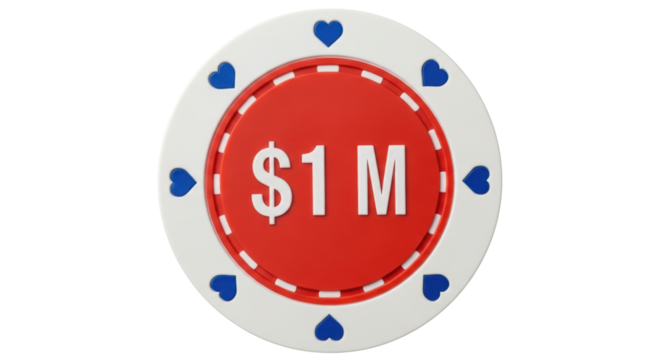 Isolated One Million Dollar Poker Chip for High Stakes Game in a Casino or Online Gambling