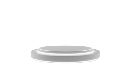 Perfectly circular elevated transparent display platform with a cool-white glow, minimalist design, centered on an infinite transparent background with copy space, concept for modern product