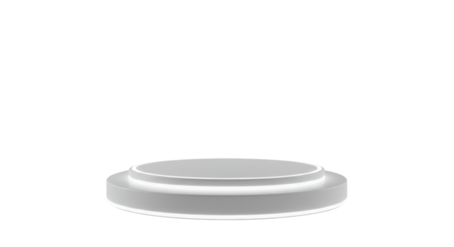 Perfectly circular elevated transparent display platform with a cool-white glow, minimalist design, centered on an infinite transparent background with copy space, concept for modern product