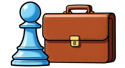 Isolated pawn and briefcase illustration representing strategy and professional business success