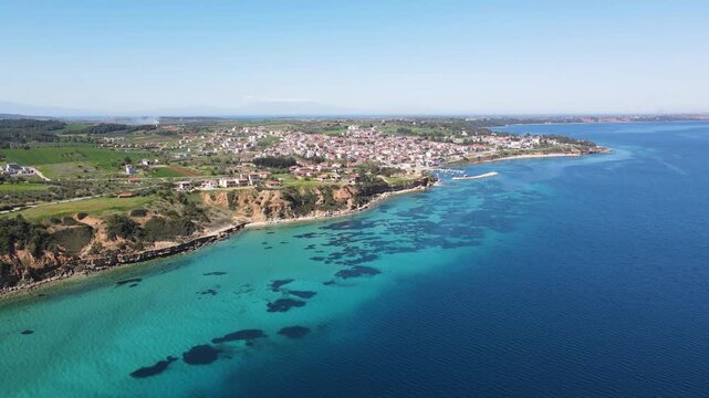 Amazing view of Kassandra coastline near town of Nea Fokea, Chalkidiki, Central Macedonia, Greece