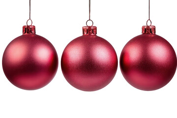 Three Red Glitter Christmas Ornaments Hanging Against Black Background