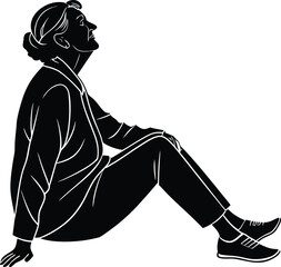 Elderly woman sitting crossed legs silhouette vector