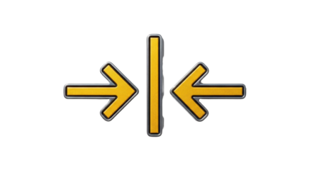 Isolated illustration depicting squeezing inwards between two arrows and a line between them