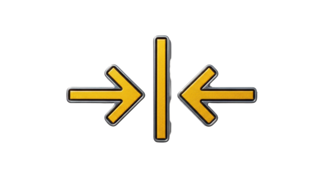 Isolated illustration depicting squeezing inwards between two arrows and a line between them