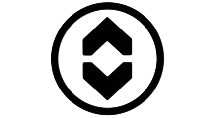 Isolated emblem of two symmetrical Chevron arrows facing in opposite directions on circle