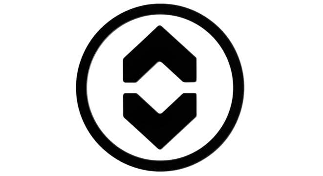 Isolated emblem of two symmetrical Chevron arrows facing in opposite directions on circle