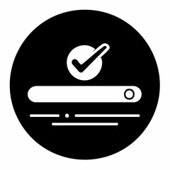 A simple, clean graphic icon representing a completed task or successful action within a circular frame.